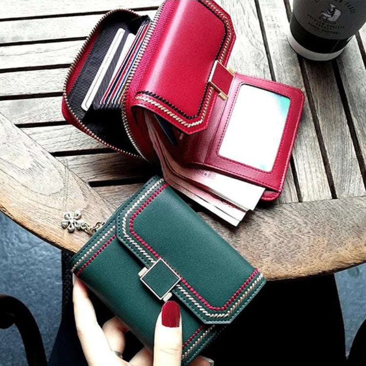 KB190 Cover Type Snap Button Cowhide Leather Organ Shape Multiple Card Slots Anti-magnetic RFID W...