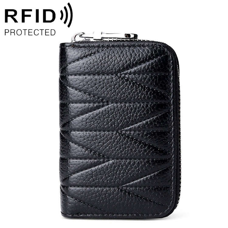 KB191 Zipper Cowhide Leather Organ Shape Multiple Card Slots Anti-magnetic RFID Wallet Clutch Bag...