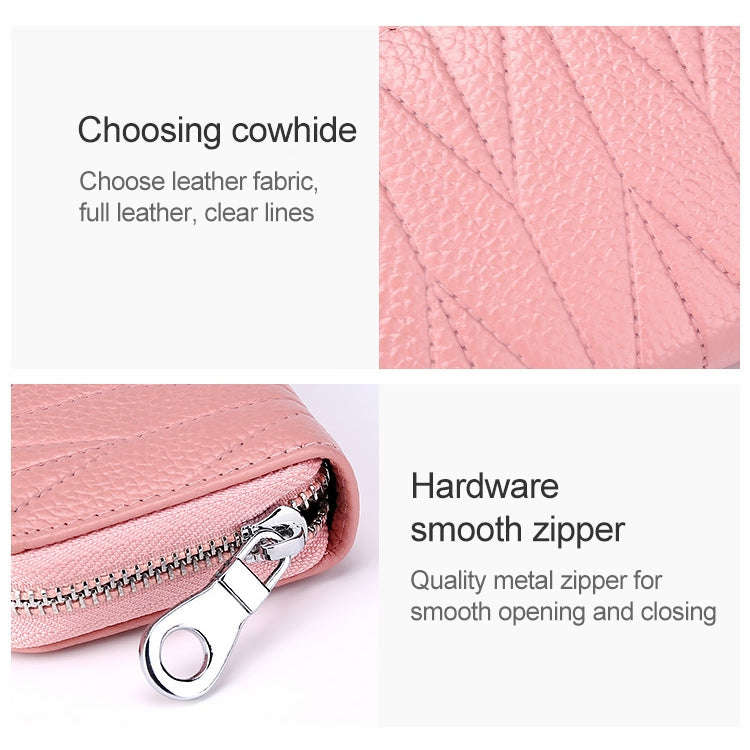 KB191 Zipper Cowhide Leather Organ Shape Multiple Card Slots Anti-magnetic RFID Wallet Clutch Bag...