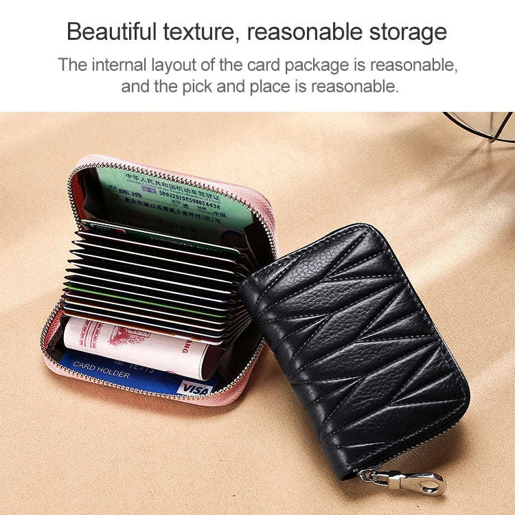 KB191 Zipper Cowhide Leather Organ Shape Multiple Card Slots Anti-magnetic RFID Wallet Clutch Bag...