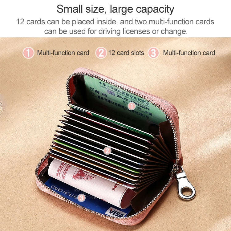 KB191 Zipper Cowhide Leather Organ Shape Multiple Card Slots Anti-magnetic RFID Wallet Clutch Bag...