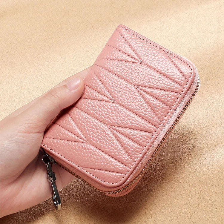 KB191 Zipper Cowhide Leather Organ Shape Multiple Card Slots Anti-magnetic RFID Wallet Clutch Bag...