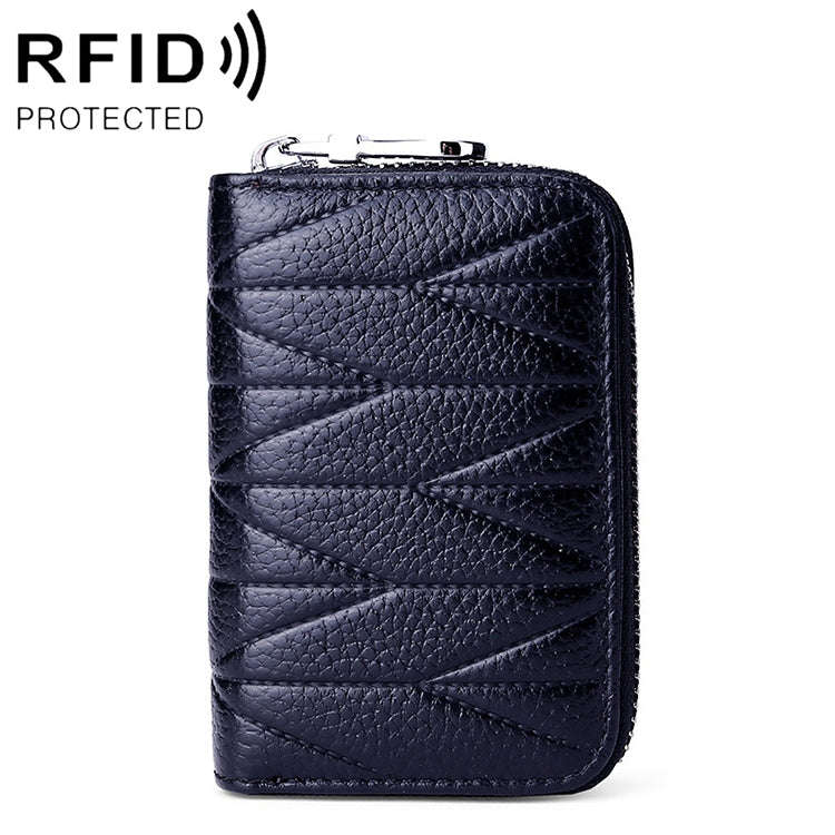 KB191 Zipper Cowhide Leather Organ Shape Multiple Card Slots Anti-magnetic RFID Wallet Clutch Bag...