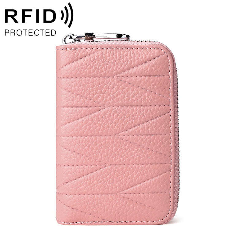KB191 Zipper Cowhide Leather Organ Shape Multiple Card Slots Anti-magnetic RFID Wallet Clutch Bag...