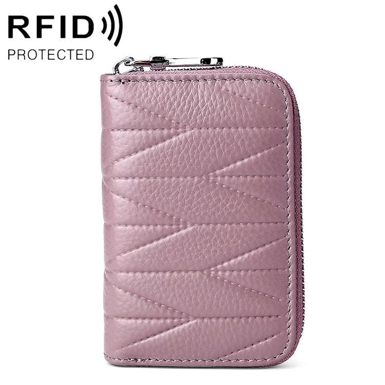 KB191 Zipper Cowhide Leather Organ Shape Multiple Card Slots Anti-magnetic RFID Wallet Clutch Bag...