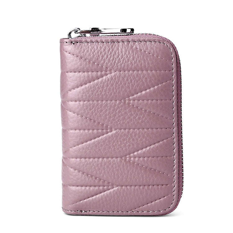 KB191 Zipper Cowhide Leather Organ Shape Multiple Card Slots Anti-magnetic RFID Wallet Clutch Bag...