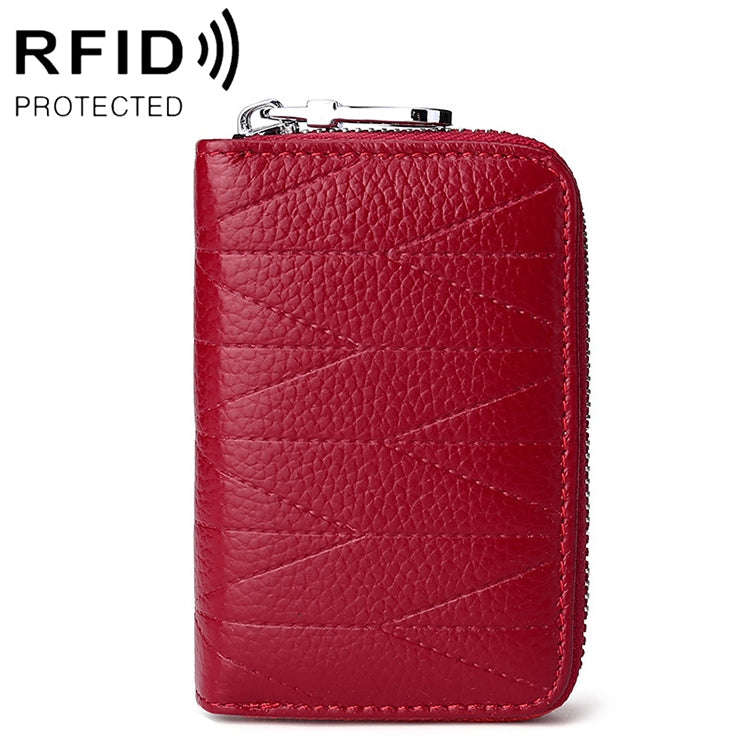 KB191 Zipper Cowhide Leather Organ Shape Multiple Card Slots Anti-magnetic RFID Wallet Clutch Bag...
