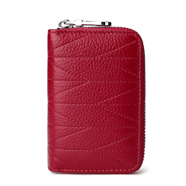 KB191 Zipper Cowhide Leather Organ Shape Multiple Card Slots Anti-magnetic RFID Wallet Clutch Bag...