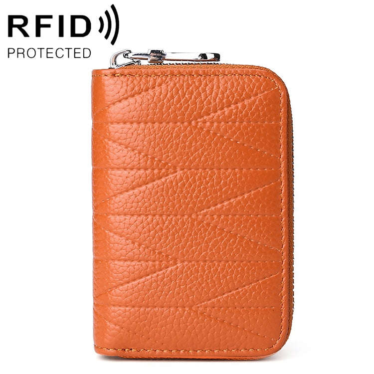 KB191 Zipper Cowhide Leather Organ Shape Multiple Card Slots Anti-magnetic RFID Wallet Clutch Bag...