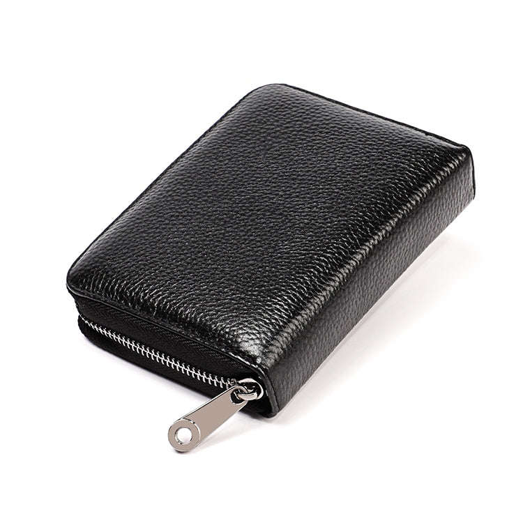 KB195 Zipper Cowhide Leather Double Row Organ Shape Multiple Card Slots Anti-magnetic RFID Wallet...