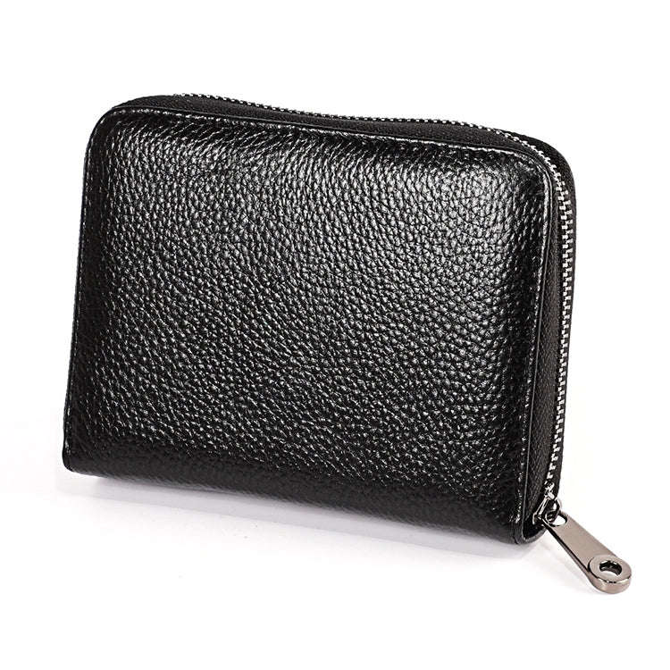 KB195 Zipper Cowhide Leather Double Row Organ Shape Multiple Card Slots Anti-magnetic RFID Wallet...