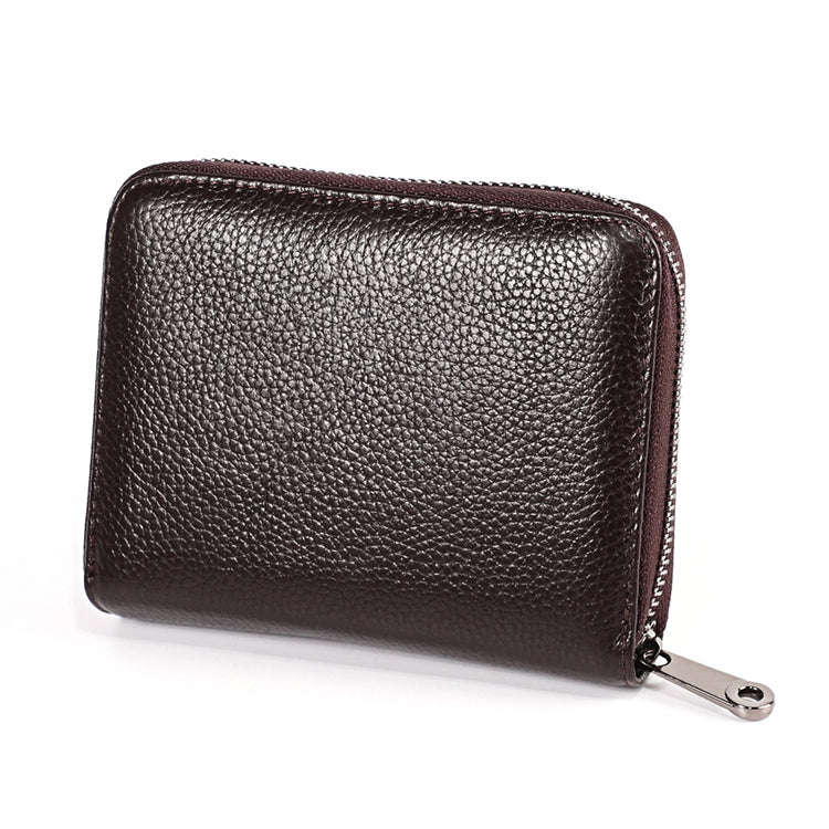 KB195 Zipper Cowhide Leather Double Row Organ Shape Multiple Card Slots Anti-magnetic RFID Wallet...