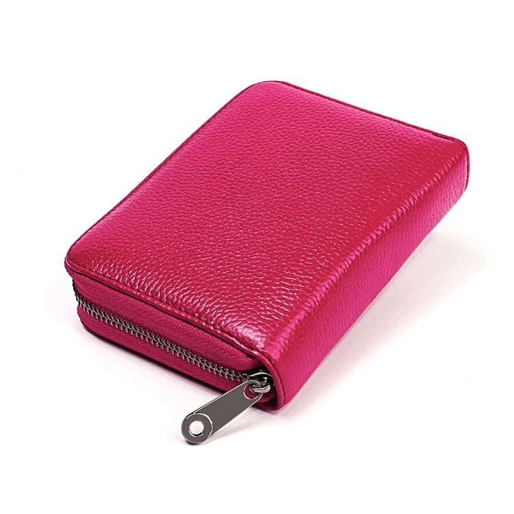 KB195 Zipper Cowhide Leather Double Row Organ Shape Multiple Card Slots Anti-magnetic RFID Wallet...