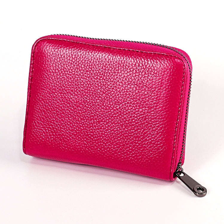 KB195 Zipper Cowhide Leather Double Row Organ Shape Multiple Card Slots Anti-magnetic RFID Wallet...