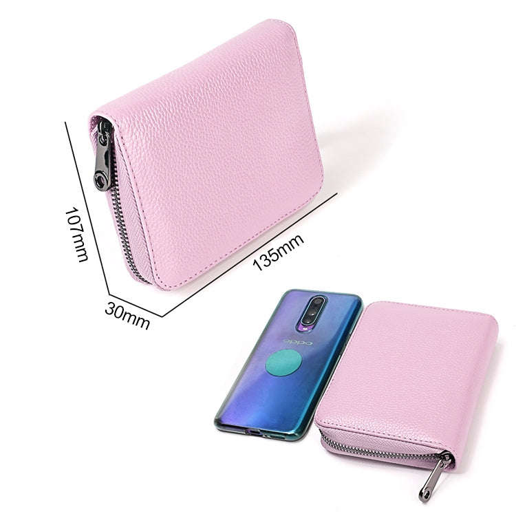 KB195 Zipper Cowhide Leather Double Row Organ Shape Multiple Card Slots Anti-magnetic RFID Wallet...