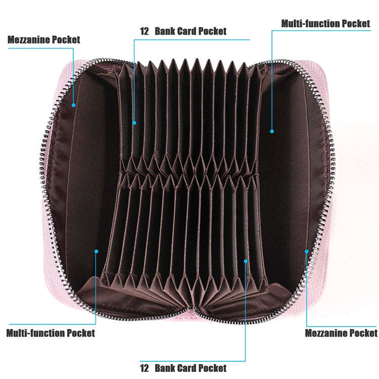 KB195 Zipper Cowhide Leather Double Row Organ Shape Multiple Card Slots Anti-magnetic RFID Wallet...