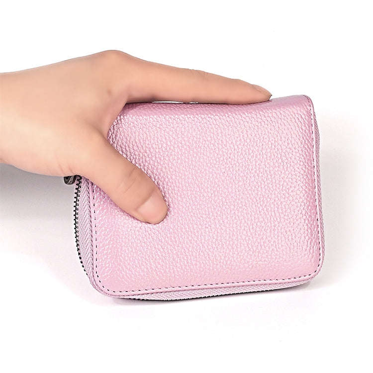 KB195 Zipper Cowhide Leather Double Row Organ Shape Multiple Card Slots Anti-magnetic RFID Wallet...
