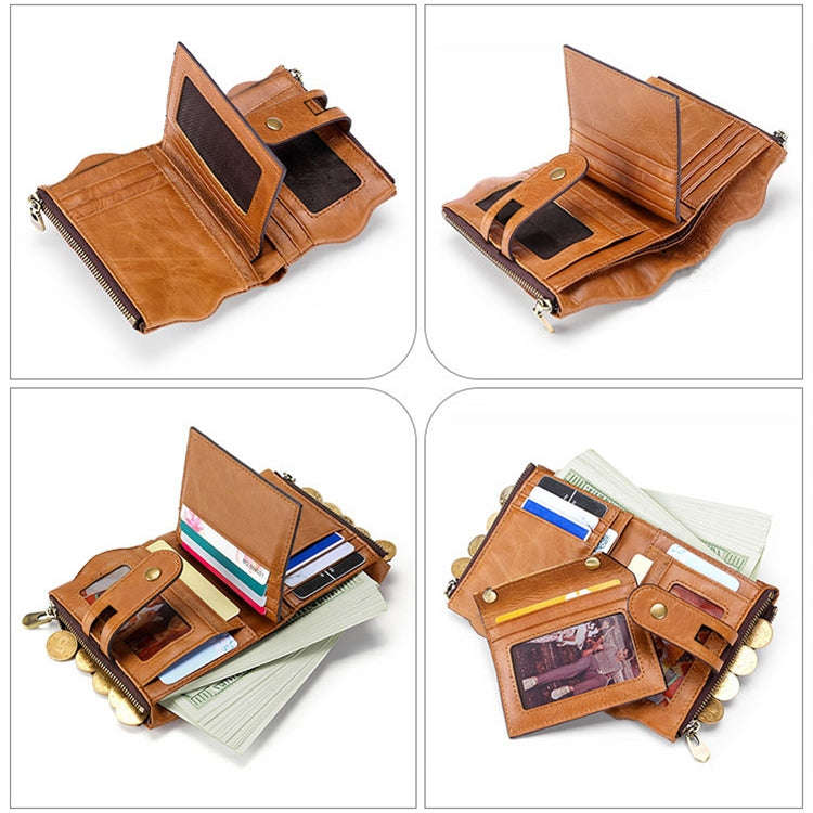 LT3539 Cowhide Leather Zipper Buckle Anti-magnetic RFID Wallet Clutch Bag for Men, with Card Slot...