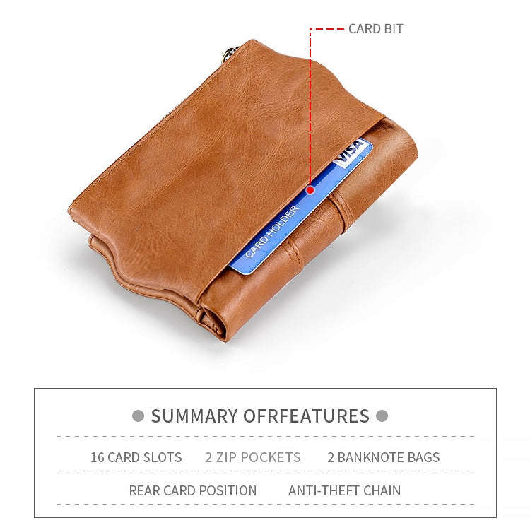 LT3539 Cowhide Leather Zipper Buckle Anti-magnetic RFID Wallet Clutch Bag for Men, with Card Slot...