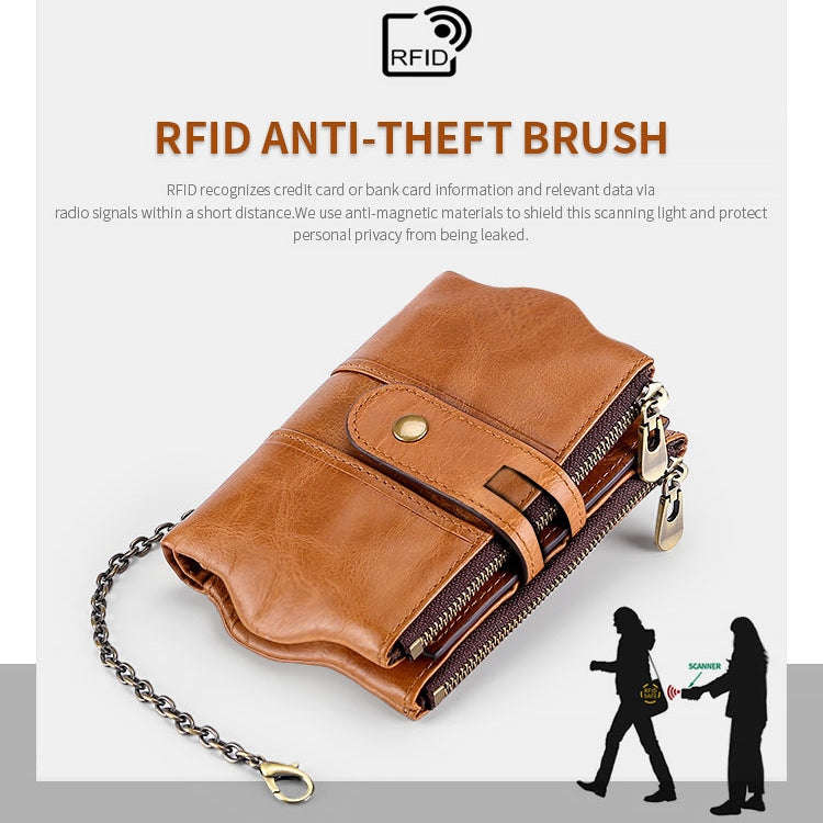 LT3539 Cowhide Leather Zipper Buckle Anti-magnetic RFID Wallet Clutch Bag for Men, with Card Slot...