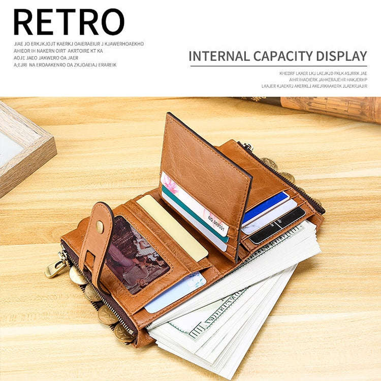 LT3539 Cowhide Leather Zipper Buckle Anti-magnetic RFID Wallet Clutch Bag for Men, with Card Slot...