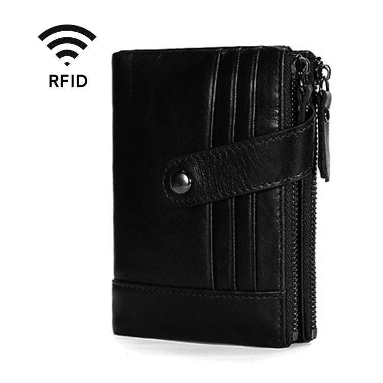 TP-196 Multi-functional Retro Cowhide Leather Multiple Card Slots Dual zipper RFID Wallet(Black)