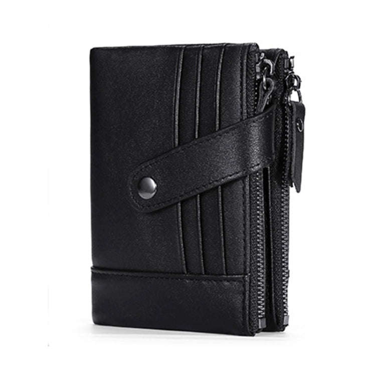 TP-196 Multi-functional Retro Cowhide Leather Multiple Card Slots Dual zipper RFID Wallet(Black)