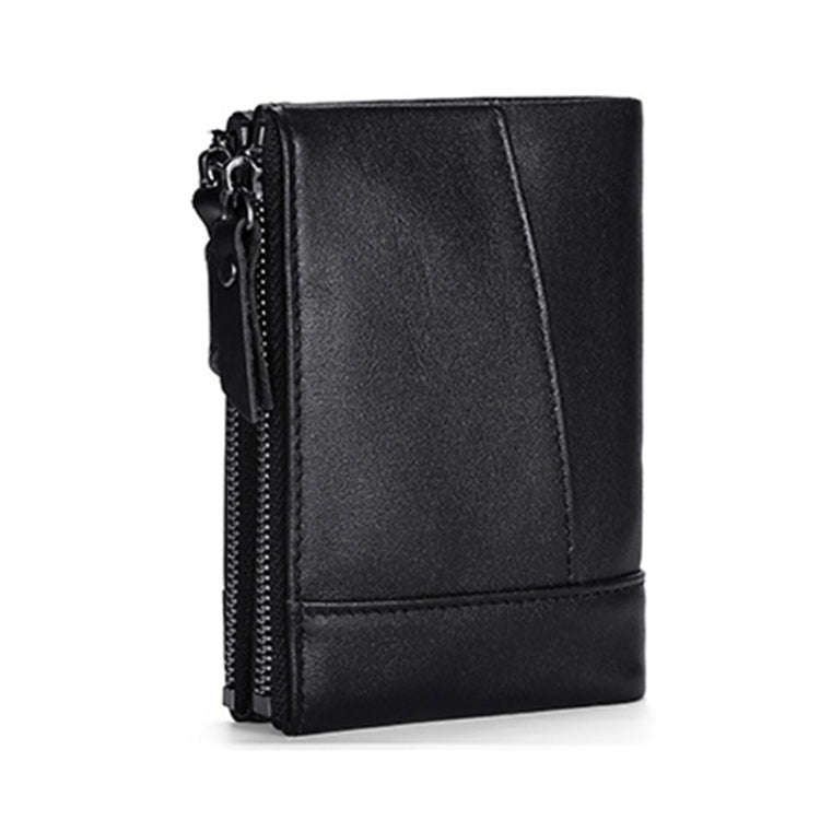 TP-196 Multi-functional Retro Cowhide Leather Multiple Card Slots Dual zipper RFID Wallet(Black)