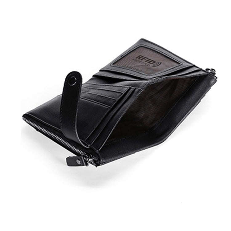 TP-196 Multi-functional Retro Cowhide Leather Multiple Card Slots Dual zipper RFID Wallet(Black)