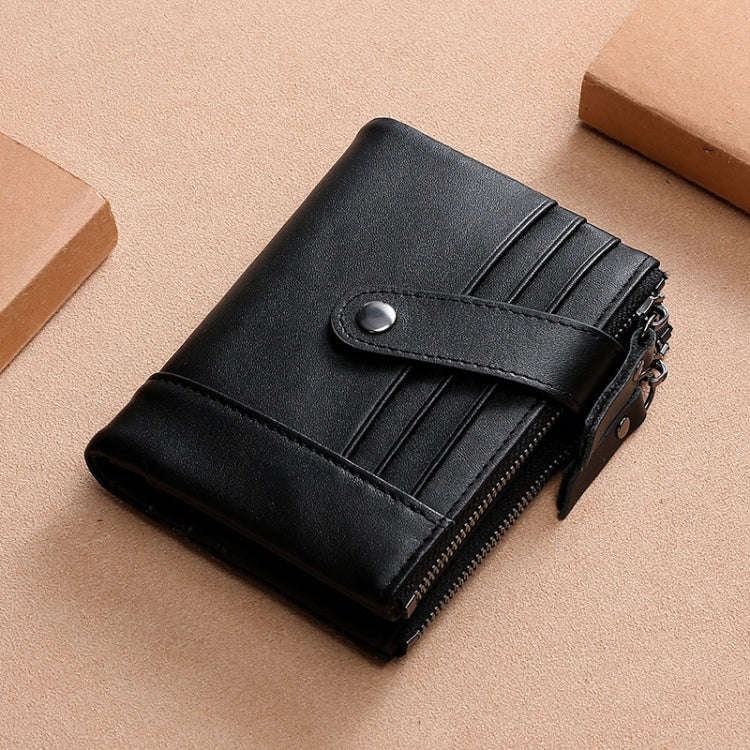 TP-196 Multi-functional Retro Cowhide Leather Multiple Card Slots Dual zipper RFID Wallet(Black)