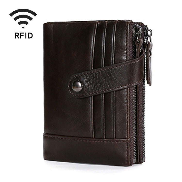 TP-196 Multi-functional Retro Cowhide Leather Multiple Card Slots Dual zipper RFID Wallet(Coffee)