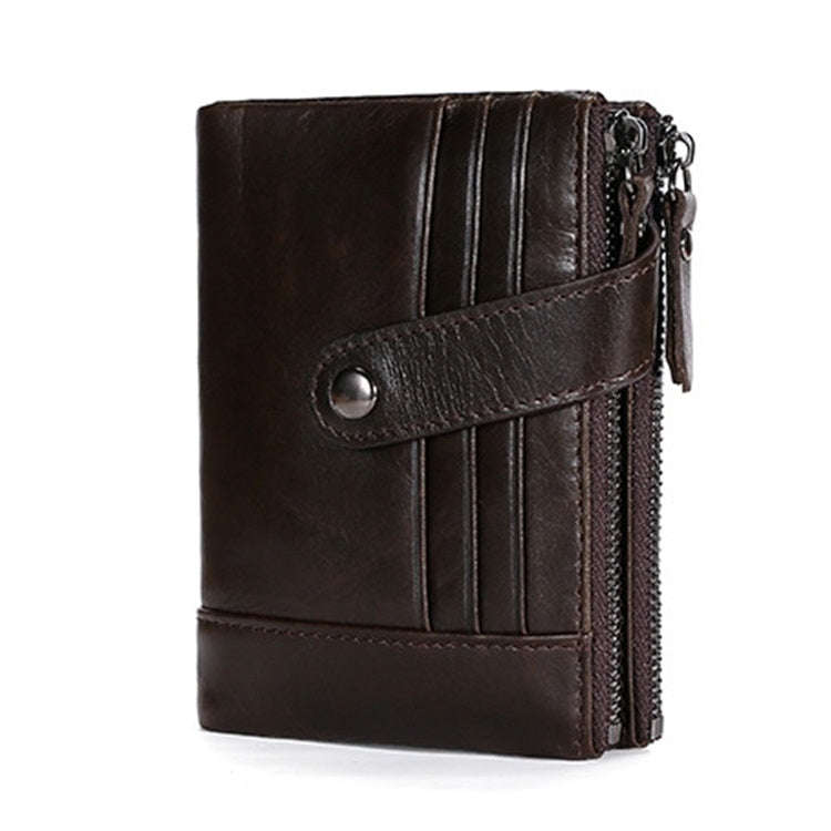 TP-196 Multi-functional Retro Cowhide Leather Multiple Card Slots Dual zipper RFID Wallet(Coffee)