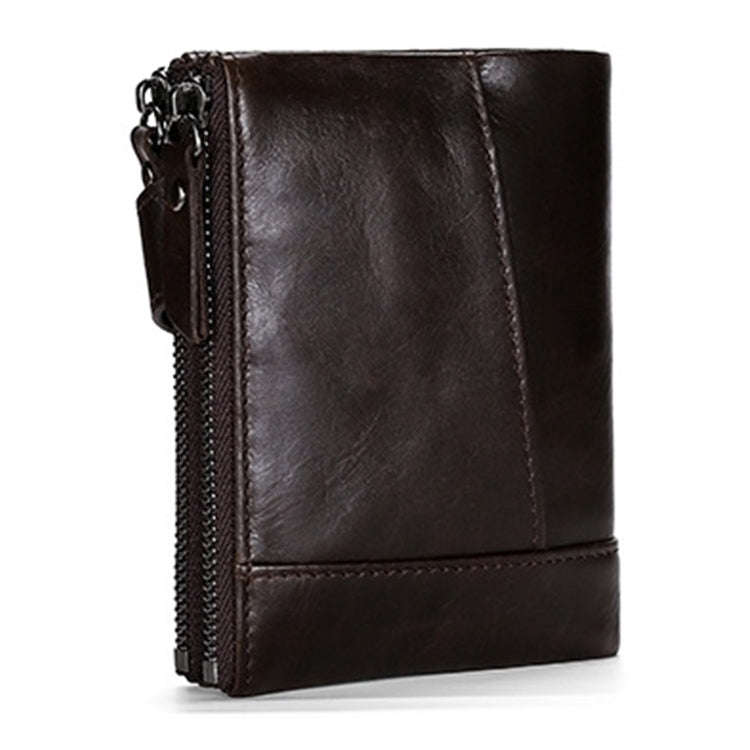 TP-196 Multi-functional Retro Cowhide Leather Multiple Card Slots Dual zipper RFID Wallet(Coffee)