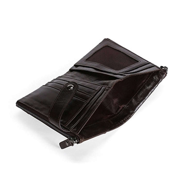 TP-196 Multi-functional Retro Cowhide Leather Multiple Card Slots Dual zipper RFID Wallet(Coffee)