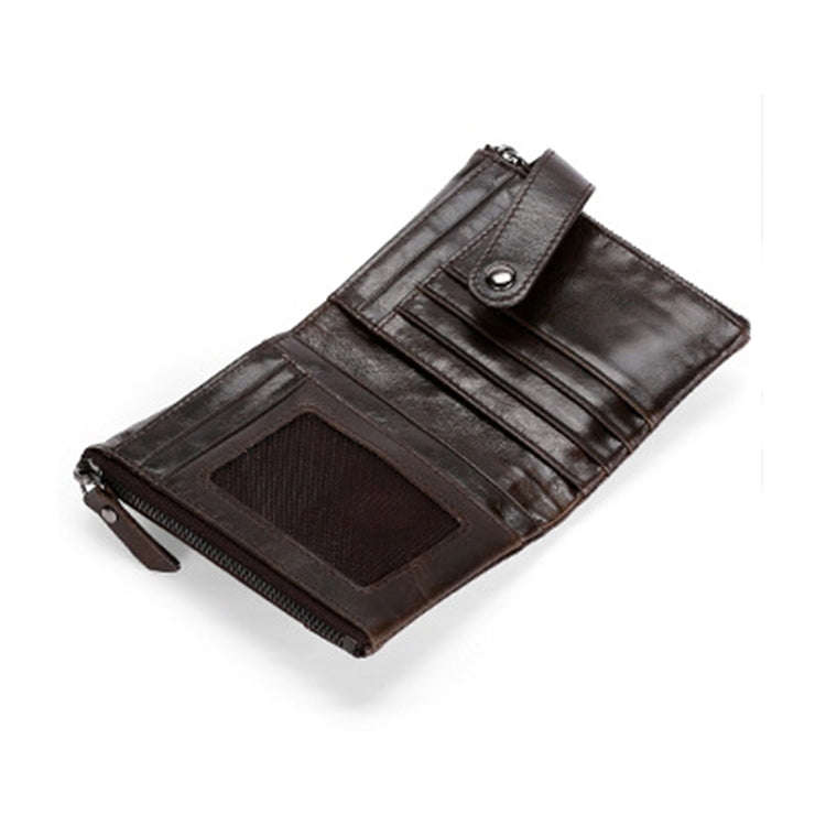 TP-196 Multi-functional Retro Cowhide Leather Multiple Card Slots Dual zipper RFID Wallet(Coffee)