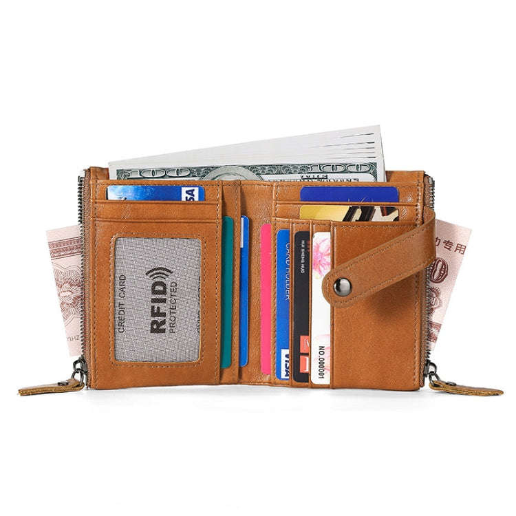 TP-196 Multi-functional Retro Cowhide Leather Multiple Card Slots Dual zipper RFID Wallet(Coffee)