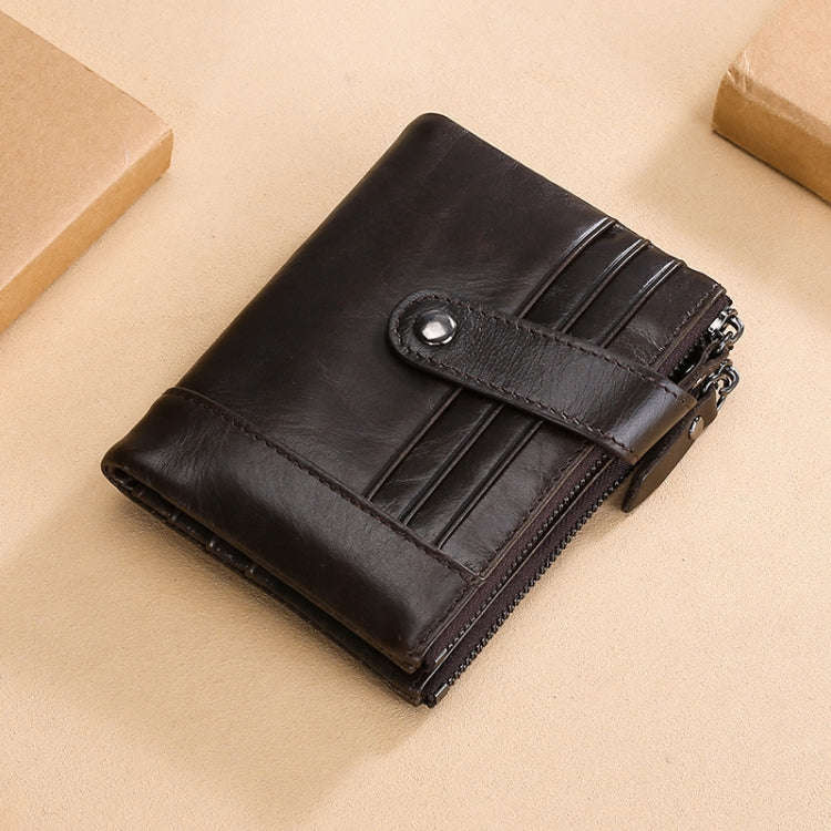 TP-196 Multi-functional Retro Cowhide Leather Multiple Card Slots Dual zipper RFID Wallet(Coffee)
