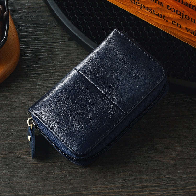 TP-8290 RFID Oil Wax Leather Zipper Change Purse Organ Card Holder(Blue)