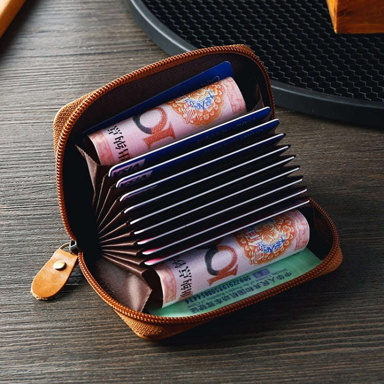 TP-8290 RFID Oil Wax Leather Zipper Change Purse Organ Card Holder(Blue)