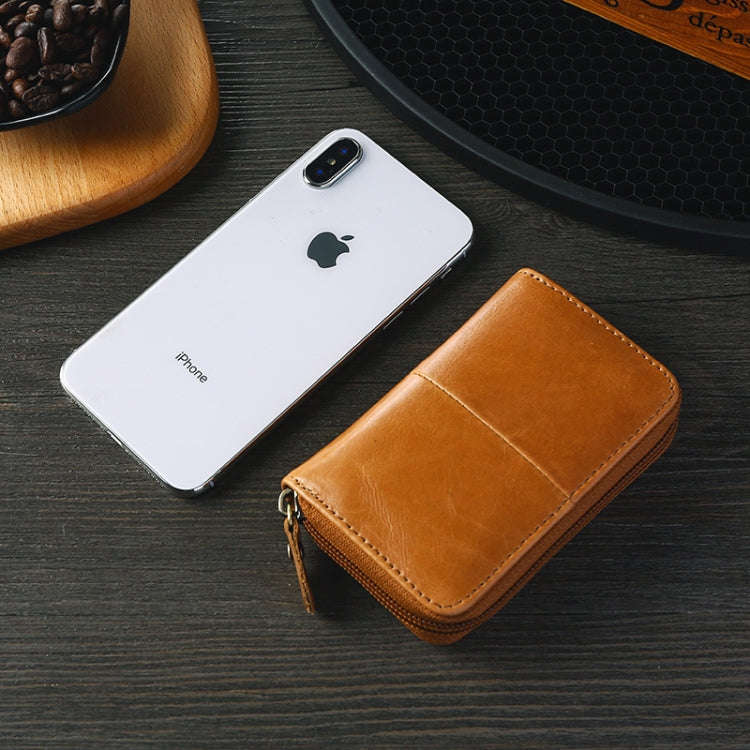 TP-8290 RFID Oil Wax Leather Zipper Change Purse Organ Card Holder(Blue)