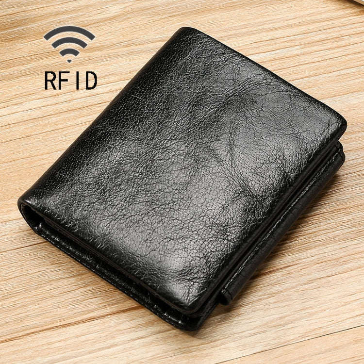 TP-191 Oil Wax Leather Multi-functional RFID Three-fold Wallet(Black)