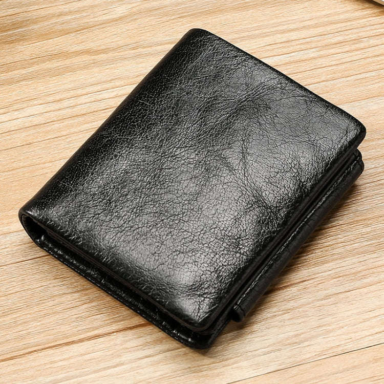 TP-191 Oil Wax Leather Multi-functional RFID Three-fold Wallet(Black)