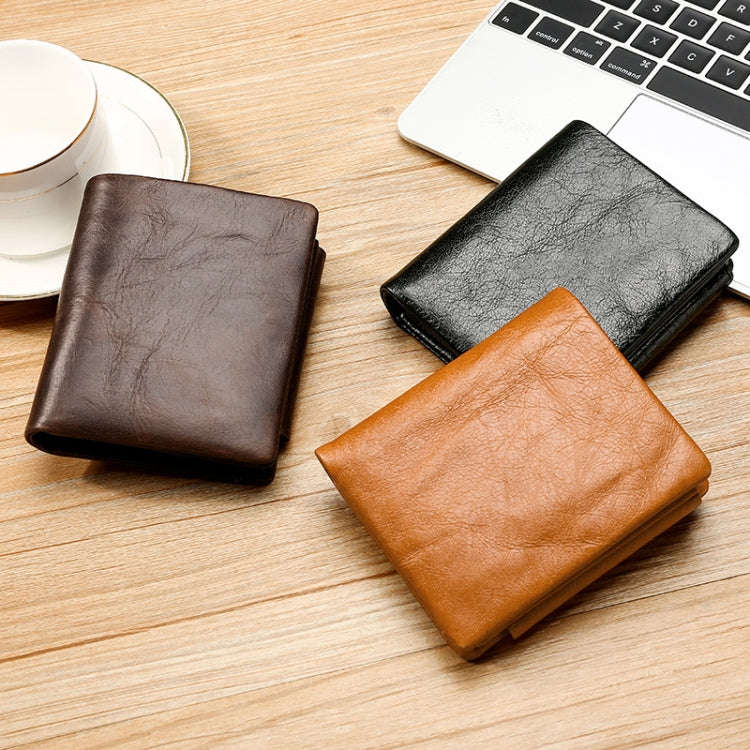 TP-191 Oil Wax Leather Multi-functional RFID Three-fold Wallet(Black)