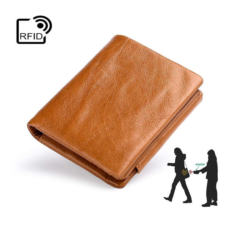 TP-191 Oil Wax Leather Multi-functional RFID Three-fold Wallet(Black)