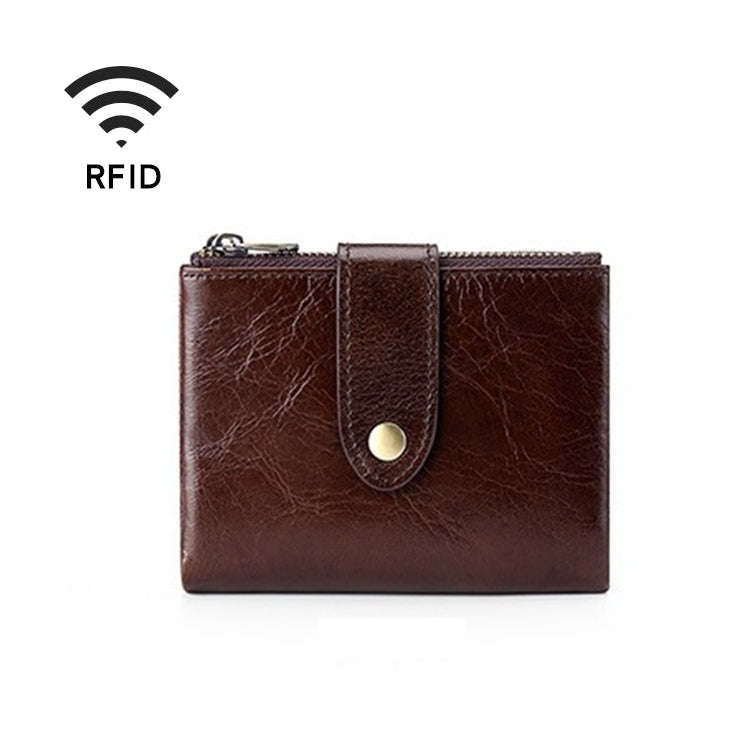 TP-185 Oil Wax Leather Multi-functional RFID Dual Zippers Wallet(Coffee)