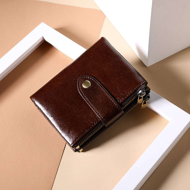TP-185 Oil Wax Leather Multi-functional RFID Dual Zippers Wallet(Coffee)