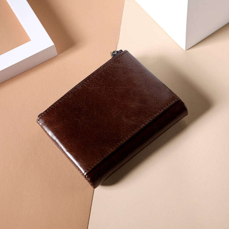 TP-185 Oil Wax Leather Multi-functional RFID Dual Zippers Wallet(Coffee)