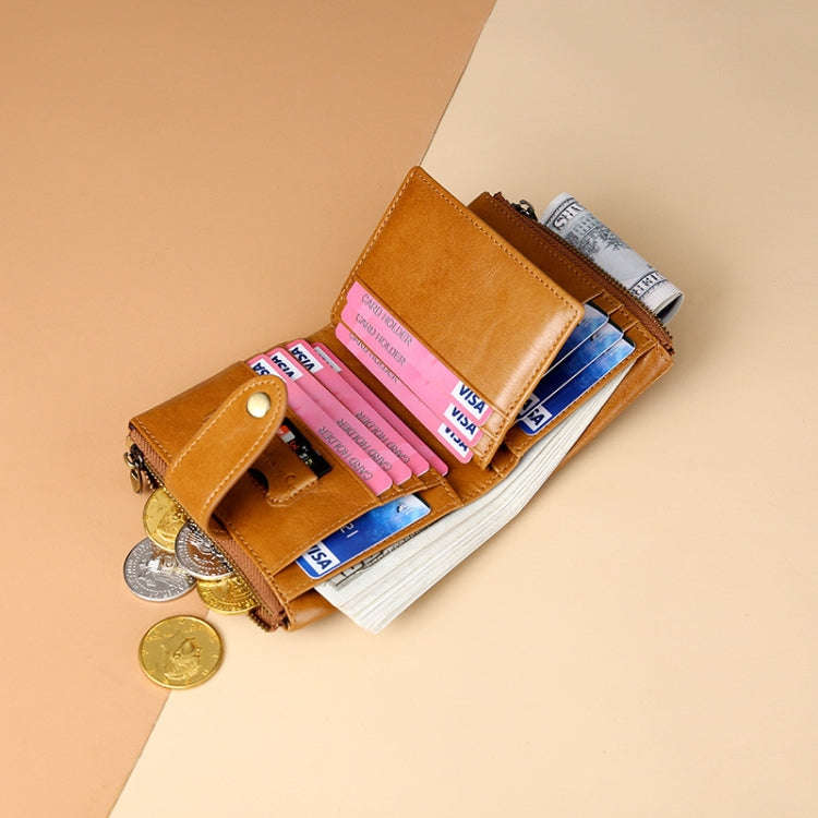 TP-185 Oil Wax Leather Multi-functional RFID Dual Zippers Wallet(Coffee)
