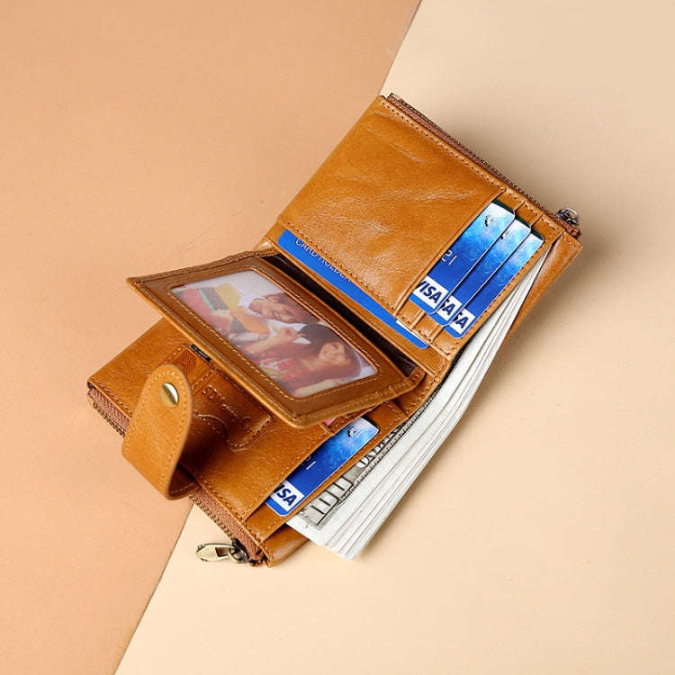 TP-185 Oil Wax Leather Multi-functional RFID Dual Zippers Wallet(Coffee)