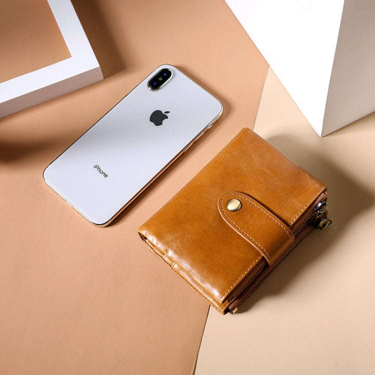 TP-185 Oil Wax Leather Multi-functional RFID Dual Zippers Wallet(Coffee)